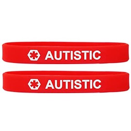 SayitBands 2 Pack of Autistic Medical Alert Wristband Bracelets in Red with White Text