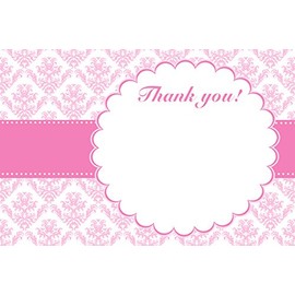 30 Pink Vintage Damask Blank Thank You Cards Bridal Wedding Shower Birthday Party + 30 White Envelopes