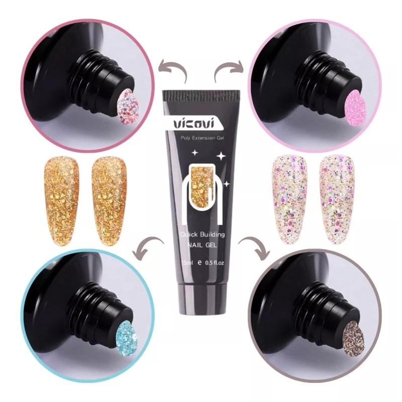 Veraly Polygel Acrigel Decoración Uñas Glitter Manicure Nails 10pz