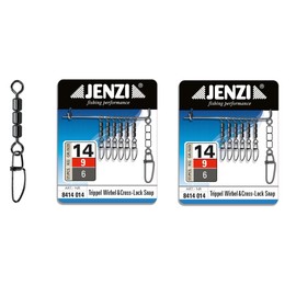 Set of 2 packs (8-12 pieces) Jenzi high-speed swivel fastlock carabiner from Jenzi, black nickel, 9, 12, 18, 25 kg + free Petri Heil! sticker (size 14, 9 kg)
