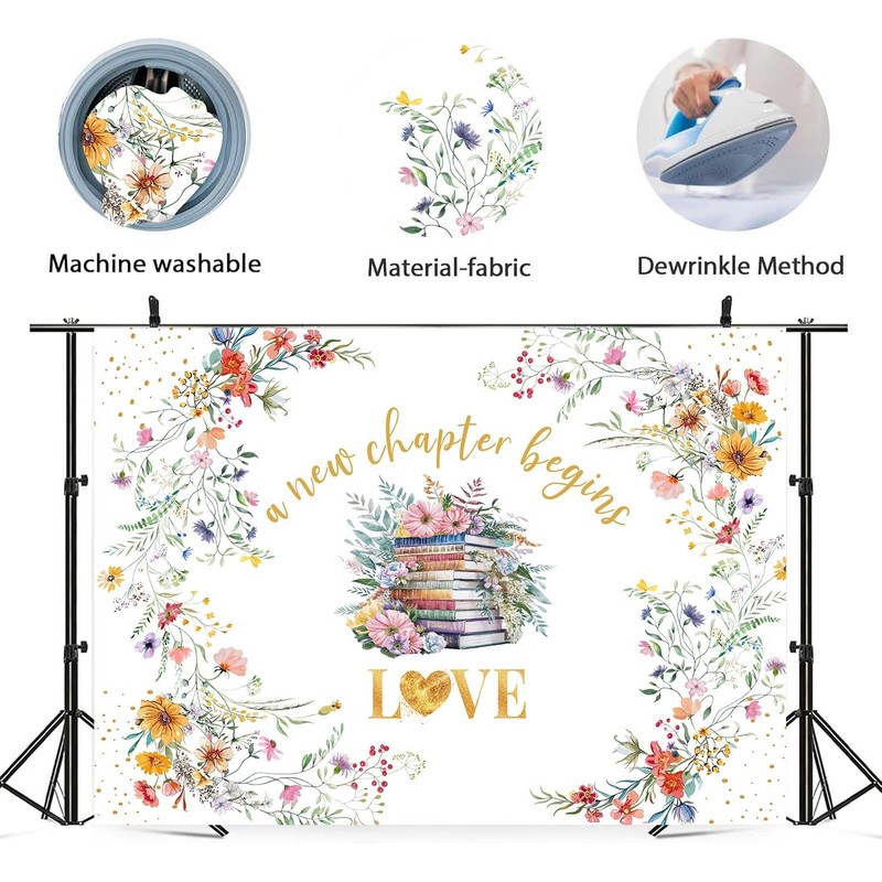Wildflower Bridal Shower Backdrop, A New Chapter Begins Banner 7x5ft