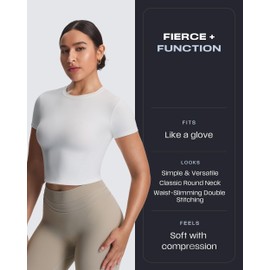 Aoxjox Women's Workout Short Sleeve T-Shirts Crew Neck Baby Tee Without Padded Athletic Gym Yoga Crop Tops (White, Small)