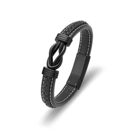 Minicremation Braided Leather Urn Bracelet for Ashes Stainless Steel Cremation Memorial Bracelet for Human Dog Cat Keepsake Gift, Stainless Steel, No Gemstone