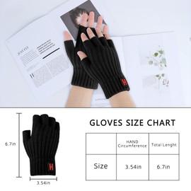 ECOMBOS Fingerless Gloves for Men - Mens Fingerless Gloves Thermal Winter Knitted Gloves Half Finger Fleece Lined Gloves for Outdoor Working Biking Driving