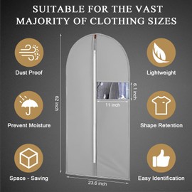 62-Inch Garment Bags Covers,Hanging Clothes Bag, Suit Cover Bags with Clear Window for Hanging Closet Clothes Storage and Travel (Gray)