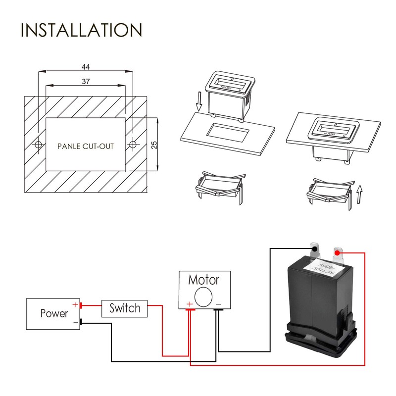 Jayron JR-HM001 Snap in Mechanical Hour Meter Rectangular Hour Meter