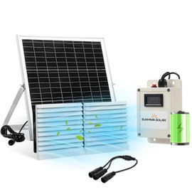 SUNYIMA Solar Fan with Battery,20W Solar Panel Powered Fan Kit with Waterproof Dual Exhaust Fans and 9.84ft Switch Cable for Chicken Coops, Sheds, Pet Houses, Greenhouse Air Circulation, Ventilation
