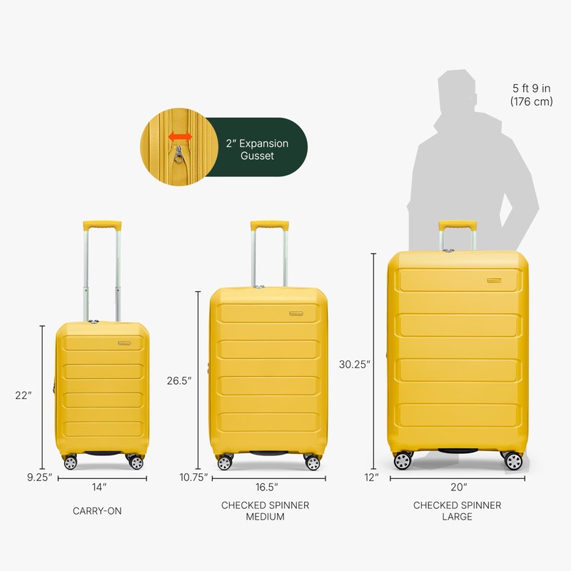 Traveler's Choice Pagosa Indestructible Hardshell Expandable Spinner Luggage, Yellow, 22-Inch