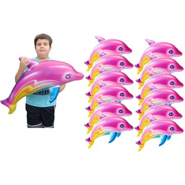 Zugar Land Large 36" Pink Rainbow Colorful Dolphin Inflatable Pool Toy (Pack) Inflate Beach Poolside Aquatic Themed Decor Birthday Party Decoration (12 Pack)