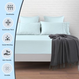 Pizuna Pure 100% Luxury Cotton Queen Fitted Sheet Baby Blue, 1000 Thread Count Long Staple Cotton Sateen Weave 15" Deep Pocket Queen Fitted Sheet (Combed Cotton Thick Fitted Sheet)