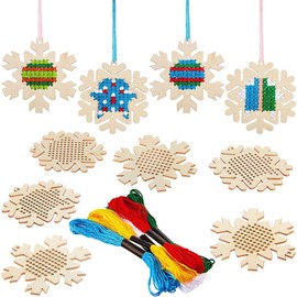shishiruyizhong 10 pcs Christmas Snow Wooden Cross Stitch Kits, Christmas Snow Cross Stitch DIY Christmas Cross Stitch Hanging Decorations Christmas Tree Pendant Supplies for Kids (Style2)