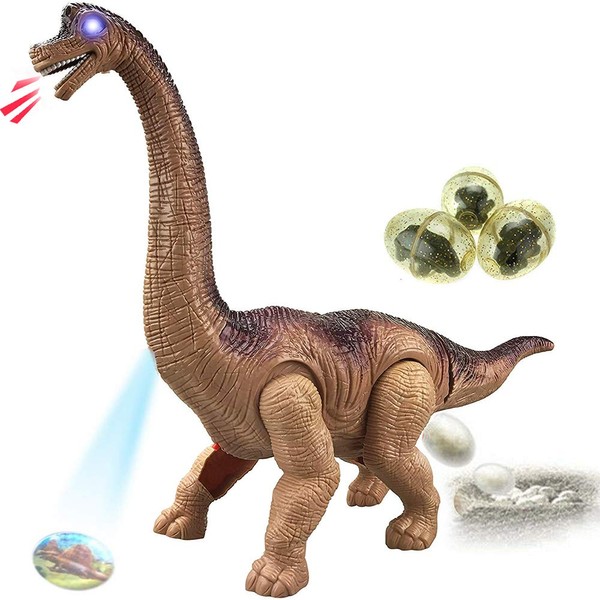 Liberty Imports Egg Laying Jurassic Brachiosaurus Dinosaur Electronic Battery Powered Toy Figure with Swinging Action, Roaring Sounds and LED Lights - Large Walking Dinosaurs Gift for Kids Boys Girls