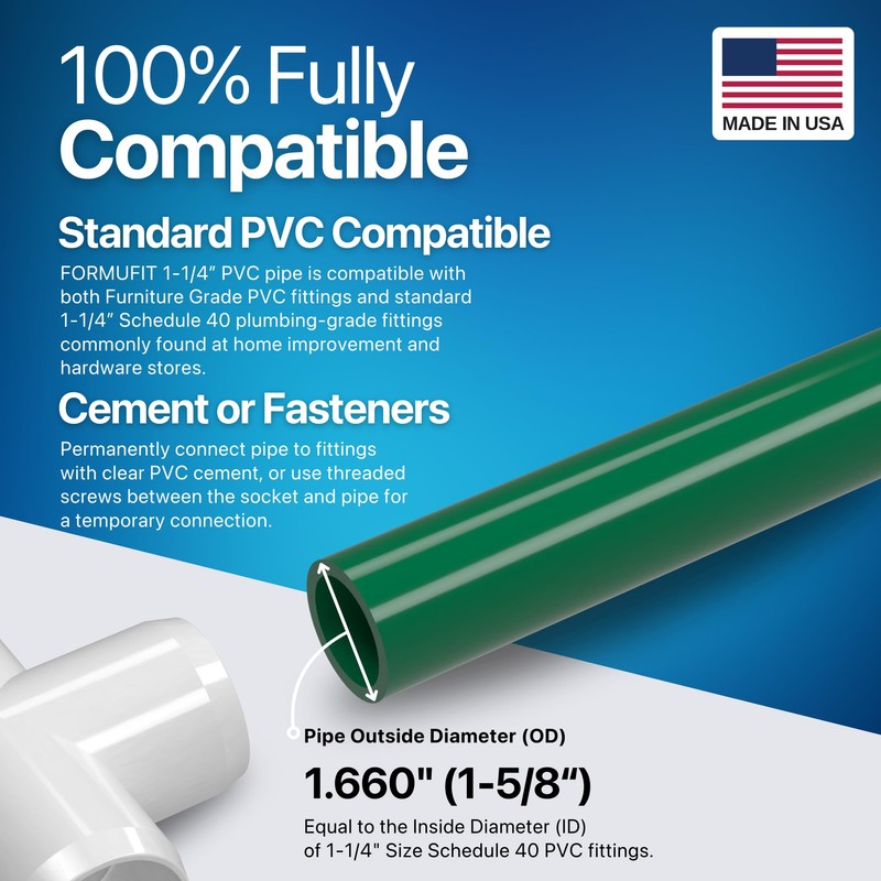 FORMUFIT PVC Pipe, 1-1/4" Size, (1.660" Actual OD) Sch 40