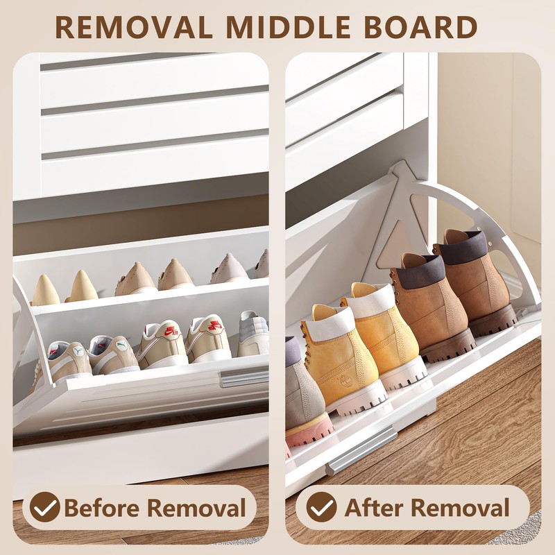 VECELO Shoe Storage Cabinet with 3 Flip Drawers, Slim Hidden