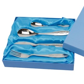 Silver Plated 4 Piece Cutlery Set - Boxed Set Lovely Gift for New Baby, Christening or Baptism