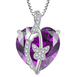 BELRYO Butterfly Necklace 925 Sterling Silver Heart February Birthstone Amethyst Butterfly Necklace Created Gemstone Pendant Jewelry Gifts for Women
