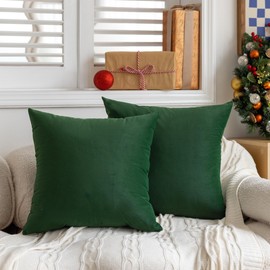 FEVERQIYI 24x24 Velvet Pillow Covers Set of 2 Army Green Decorative Square Throw Pillowcase Soft Solid Cushion Covers for Bedroom Living Room Outdoor Indoor Decoration