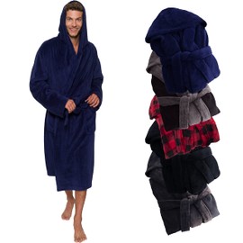 Ross Michaels Mens Robe Hooded Wrap Style - Mid Length Plush Fleece Bathrobe (Midnight Blue, 2X-Large/3X-Large)