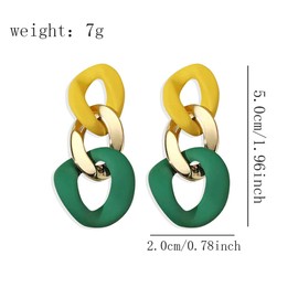 DIYANMMY Charm Elegant Hollow Color Chain Acrylic Geometric Temperament Dangle Drop Earrings Bohemian Minimalist Hypoallergenic Jewelry Gift (Yellow Green earrings)