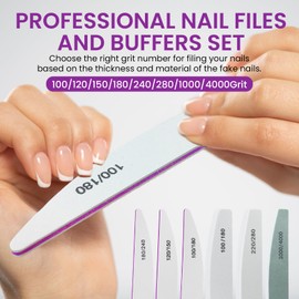 ESUOHYM 6 PCS Nail File Buffer Set for File/Buffer/Shine, Nail Files Kit for Natural Acrylic Nail, Emery Boards for Thick Nails, 100/120/150/180/220/240/280/1000/4000 Grit for Salon and Home