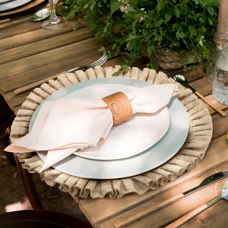 Aneco 6 Pack Round Burlap Placemats with Ruffle Edge