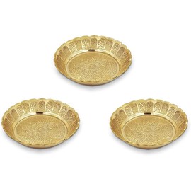 Set of 3 Nakshi Plate, Decorative Brass Indian Prasad Plate Katori for Pooja Pooja Utensils Item Articles for Indian Tradtional Festival Decoration(Size 3" Diameter) Patra (Katori)