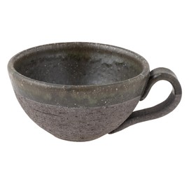 Marui Pottery MR-3-4421 Shigaraki Ware Hechimon Soup Cup, Capacity: Approx. 11.2 fl oz (330 ml), Vidro Carbonized Brown,