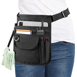 Rexmica Waitress Server Apron with Multiple Pockets and Adjustable Belt, Waist Apron for Waitress, Waiter, Women Men Server, Black Half Apron for Restaurant, Bistro, Kitchen, Bar, Cafe