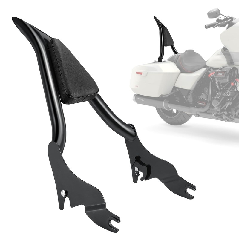 24" Motorcycle Sissy Bar for Harley, Integrated Passenger Backrest compatible