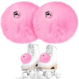 Sumind 2 Pieces Roller Skate Pom Poms with Bells for Women Girls Princess Fluffy Tie on Fuzzy Pompom Puff Balls for Quad Roller Skate Accessories(8 cm,Pink)