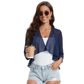 Hobrounn Women's Summer Bolero Festive Chiffon Cardigan Women Short Elegant Shrug Shoulder Jacket Bolero Jacket Tops, navy blue