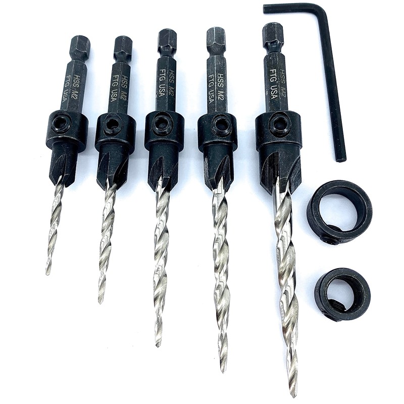 FTG USA Adjustable Wood Countersink Drill Bit Set 5 Pc
