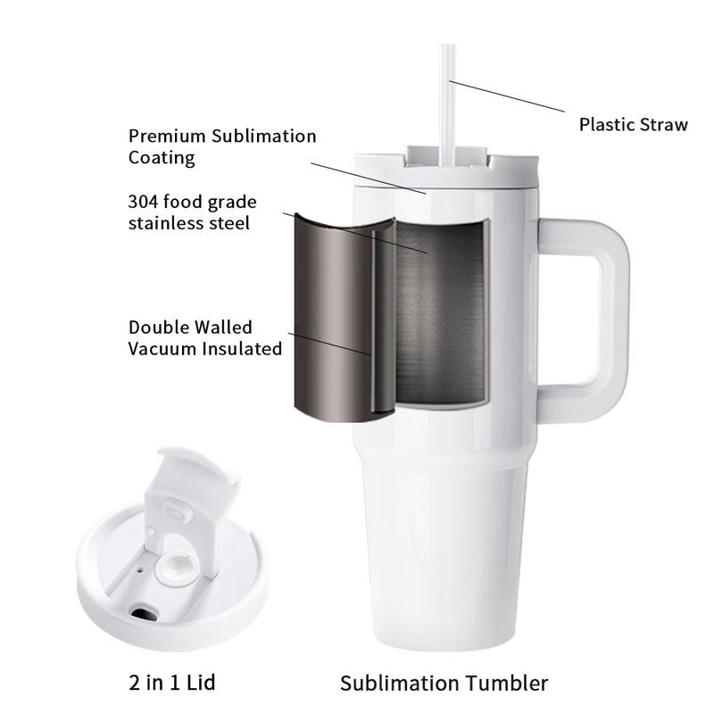 30 OZ Sublimation Tumblers with Removable Handle White Blanks Stainless