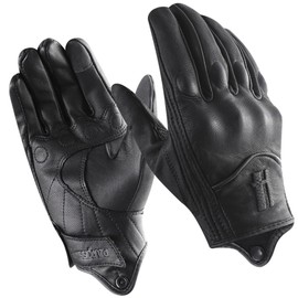 Harssidanzar Mens Winter Warm GoatSkin Leather TouchScreen Motorcycle Gloves GM041UK, Black (Fleece Lined), Size XXL