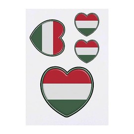 4 x 'Hungary Flag Heart' Temporary Tattoos - Water Resistant, Skin-Safe, Non-Toxic Transfers, Mixed Sizes (TO00062732)