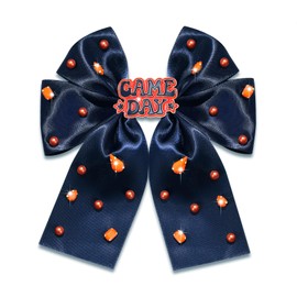 Game Day Hair Bows for Women Football Hair Bows Clips Jeweled Large Hair Bows Silky Satin Hair Ribbons Cheer Bows Red Blue Spirit Day Accessories Football Mom Game Day Accessories Outfits (Pattern B3)