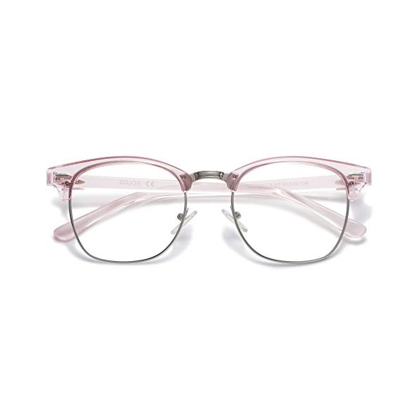 SOJOS Retro Semi Rimless Blue Light Blocking Glasses Half Horn Rimmed Eyeglasses SJ5018, Clear Pink Frame/Gold Rim