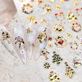 Unikato Nail Seal, Christmas Nail Sticker, Nail Art, 2 Sheets, Gold, Christmas Tree, Snowflake Sticker, 3D Dimensional, Just Stick, Manicure Reel, Winter Nail, Cute