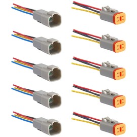 GTIWUNG DT Connector Set, 5 Sets Male and Female Car Waterproof Electrical Connector Cable Connector Plug 4-Pin with 15 cm 16AWG Cable, DT Series Cable Connector for Car, Grey