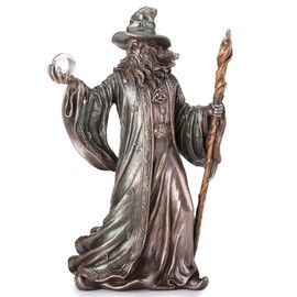 Veronese Design 8 1/8 Inch Wizard Holding Crystal Ball and Staff Cold Cast Resin Bronze Finish Sculpture