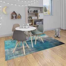 LOKMU Non-Slip Area Rugs Turquoise and Grey Abstract Art Home Decor Rugs Carpet for Classroom Living Room Bedroom Dining Kindergarten Room 4'x6'