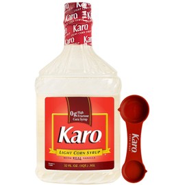 Karo Light Corn Syrup with Real Vanilla, 32 Ounce Bottle with Karo Measuring Spoon