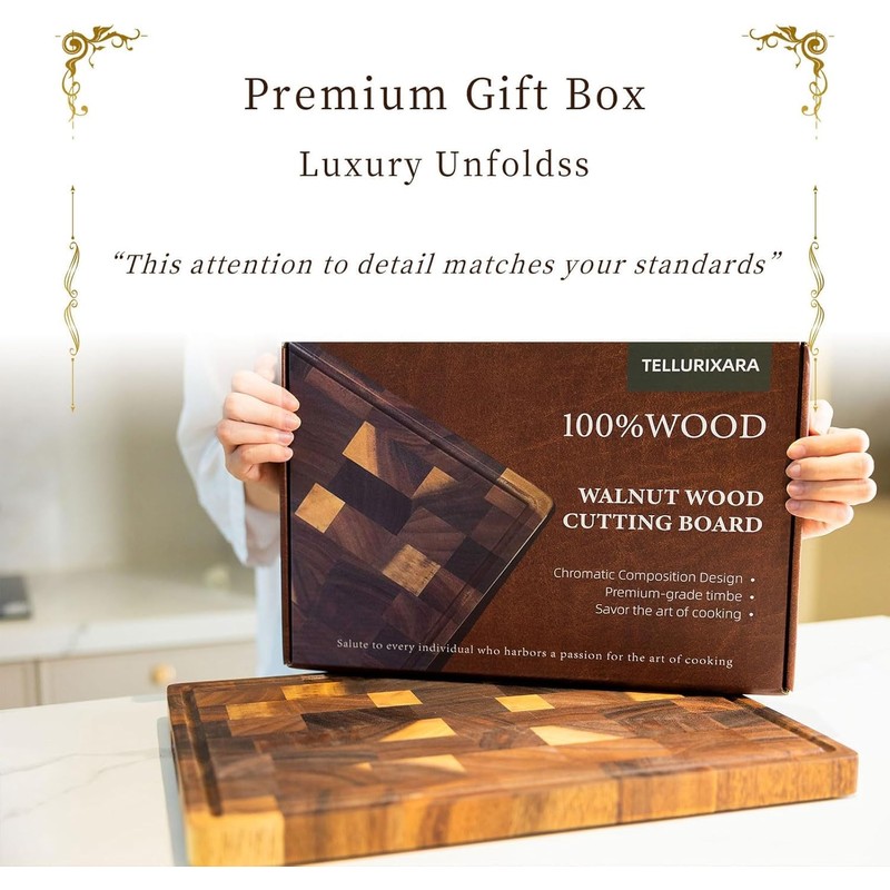 Wood Cutting Board for Kitchen,Walnut Chopping Board with Gift Box,Butcher