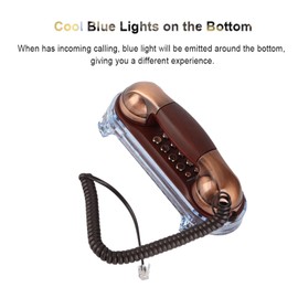 Richer-R Teléfono Retro con Cable,Teléfono Fijo Vintage Alámbrico, Diseño Ergonómico y Elegante, Iluminación en Base, Montura en Pared y Escritorio, Manual en Español(Cobre Rojo)