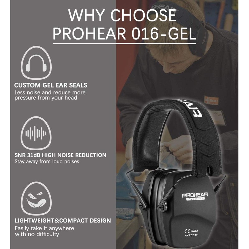 PROHEAR 016-Gel Shooting Ear Protection Safety Muffs with Gel Ear
