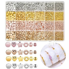 2160 Piezas de Cuentas Espaciadas para Hacer joyería, Varias Pulseras de Cuentas de Oro Redondo y Estrella, Artesanía DIY, Bisutería,Encanto,Collar, Aretes Que Hacen Suministros