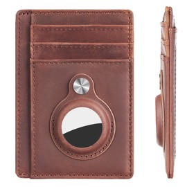 Hawanik Slim Minimalist Front Pocket Air Tag Wallet, Mens Wallet with Airtag Holder, Genuine-leather Brown, Minimalist, Minimalist