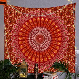 FENDROM Popular Handicrafts Indian hippie Bohemian Psychedelic Peacock Mandala Wall hanging College Dorm Beach Throws Table Cloth Bedding Tapestry