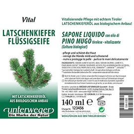 Latschenkiefer Liquid Soap with Real Tyrolean Latschine Oil from Organic Cultivation, Vitalising, 140 ml