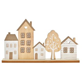 Logbuch-Verlag Wooden House Row 30 x 17 x 5 cm Houses to Stand Up as Decoration for the All Year Round White Natural